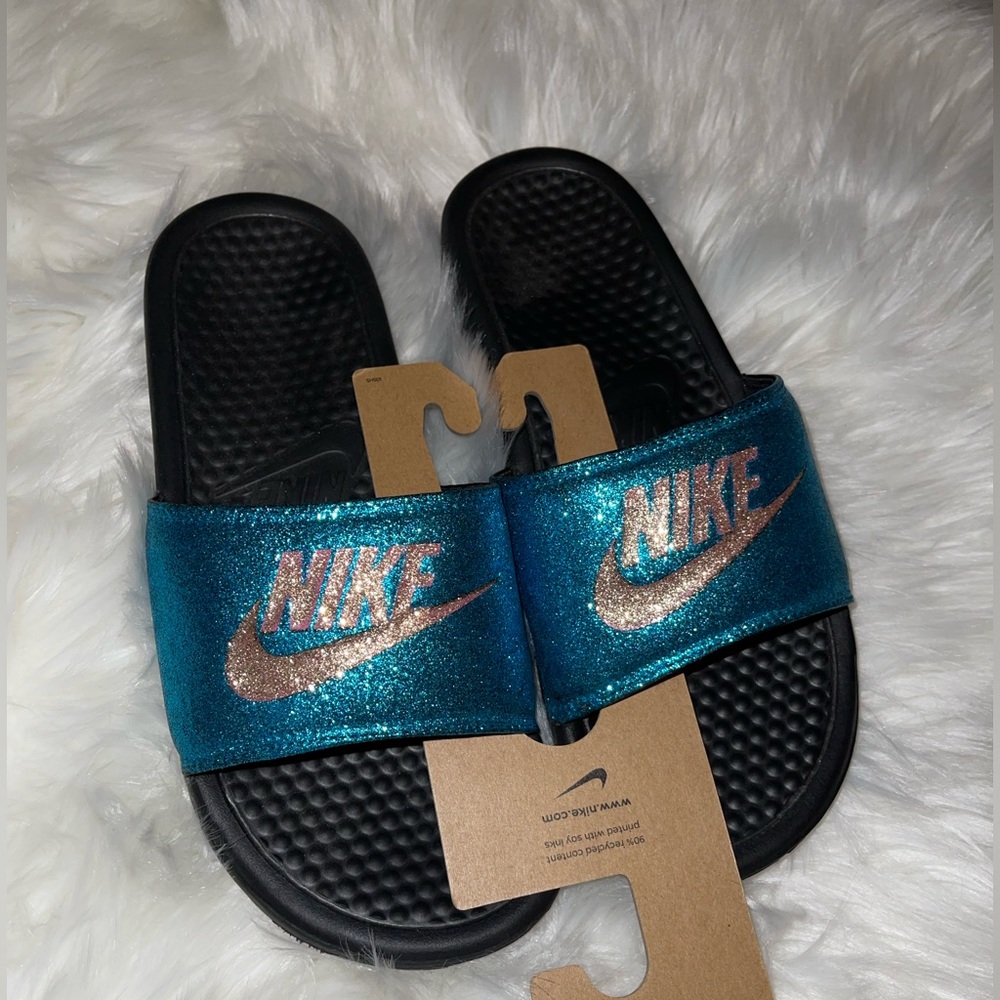Blue Custom Nike Slides ✨